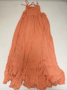 Free People Coral Smocked Tie-Strap Maxi Skirt